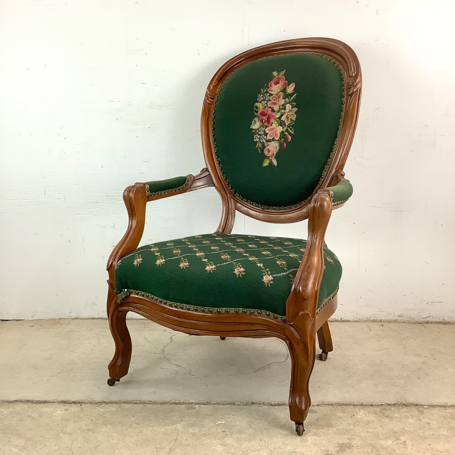 Vintage Needlepoint Armchair With Footstool - image-12