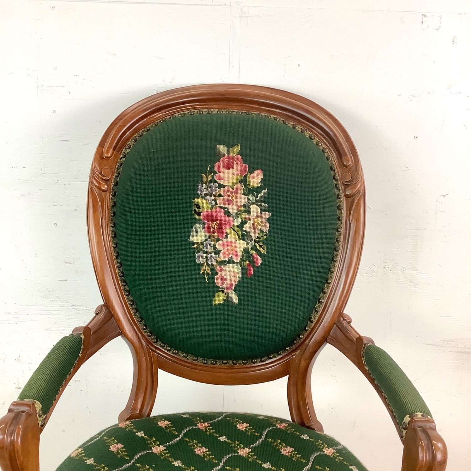 Vintage Needlepoint Armchair With Footstool - image-21