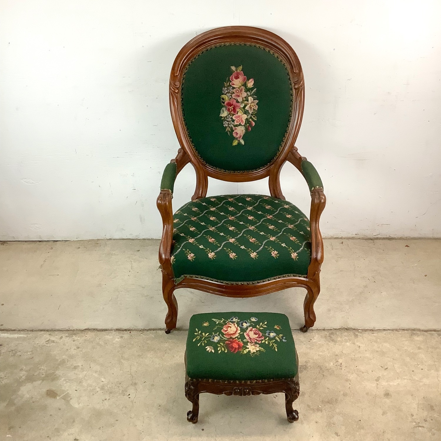 Vintage Needlepoint Armchair With Footstool - image-6