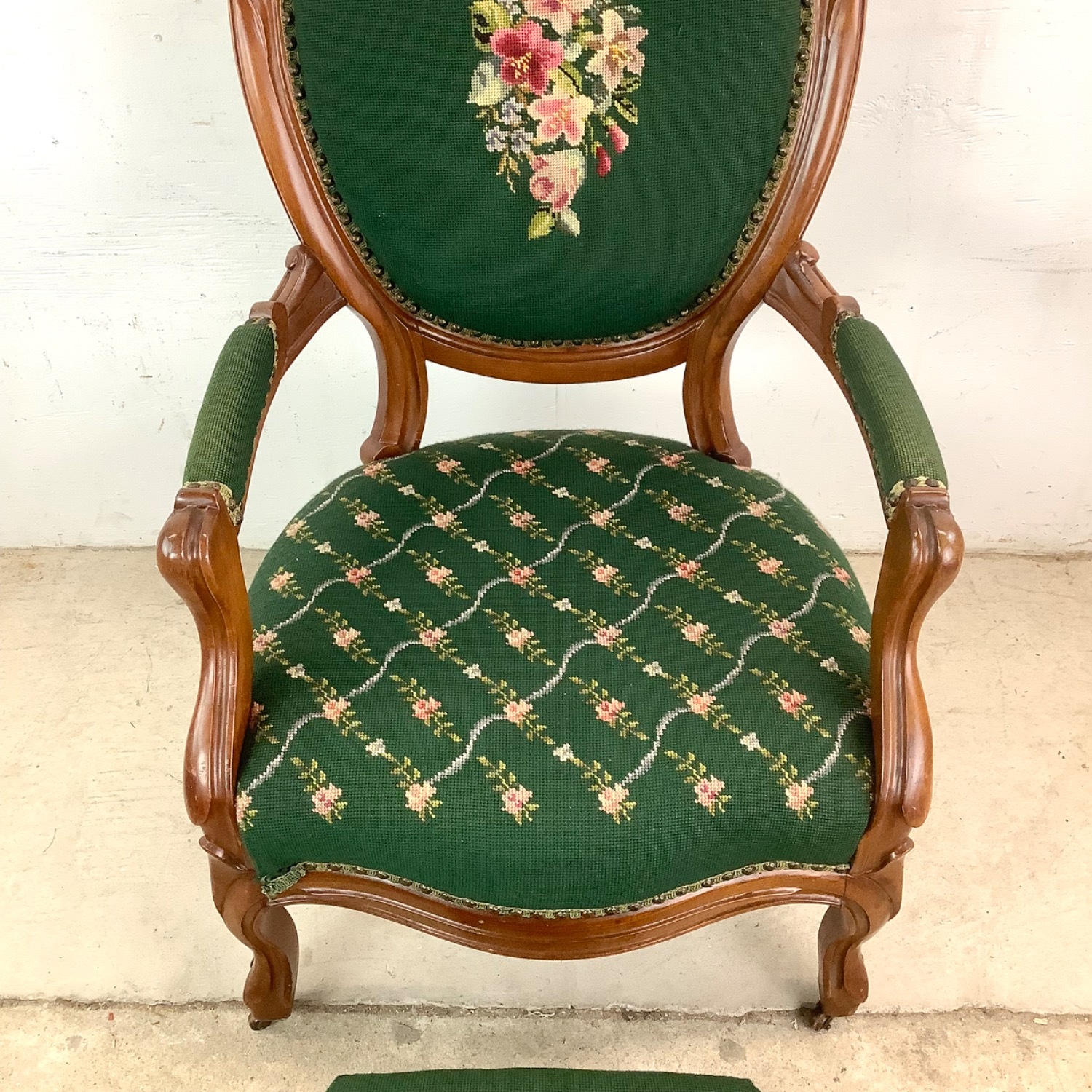 Vintage Needlepoint Armchair With Footstool - image-5
