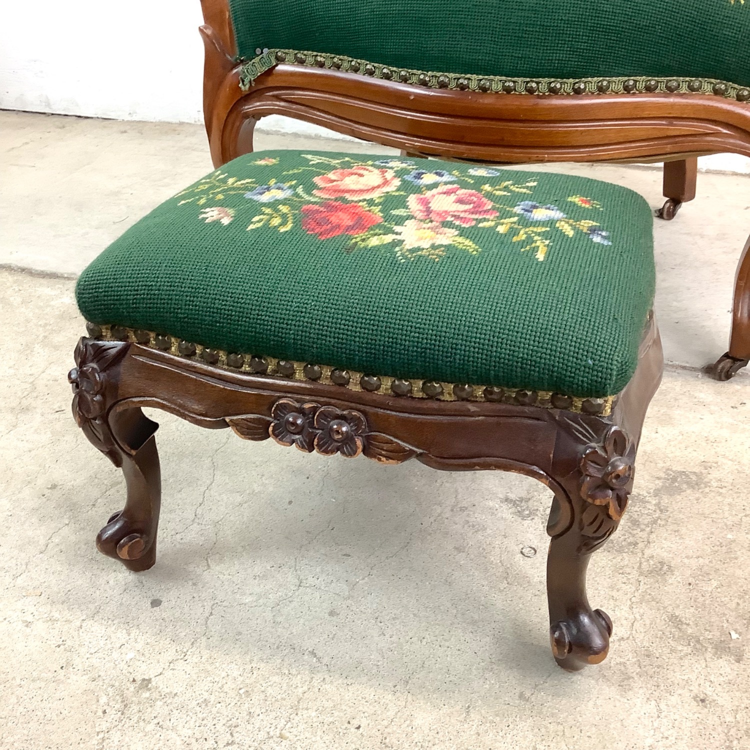 Vintage Needlepoint Armchair With Footstool - image-7