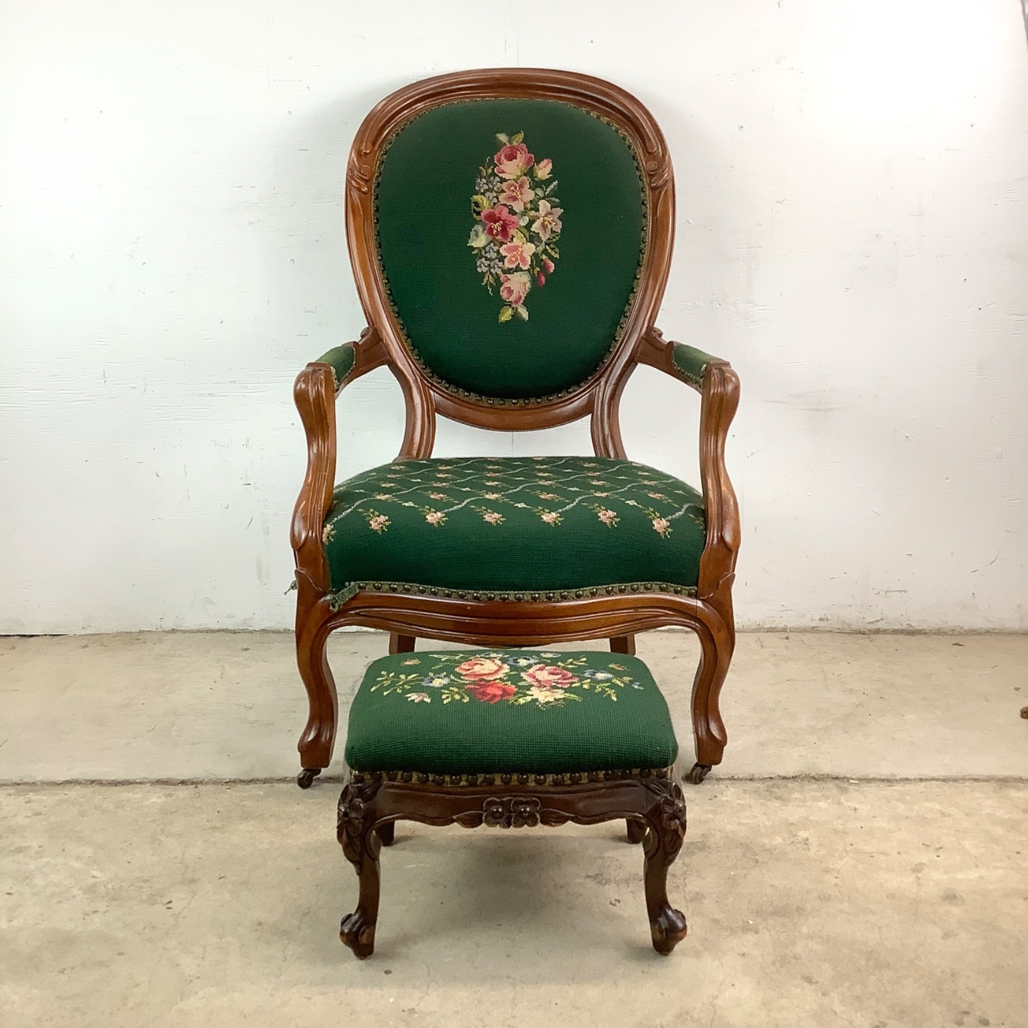 Vintage Needlepoint Armchair With Footstool - image-4
