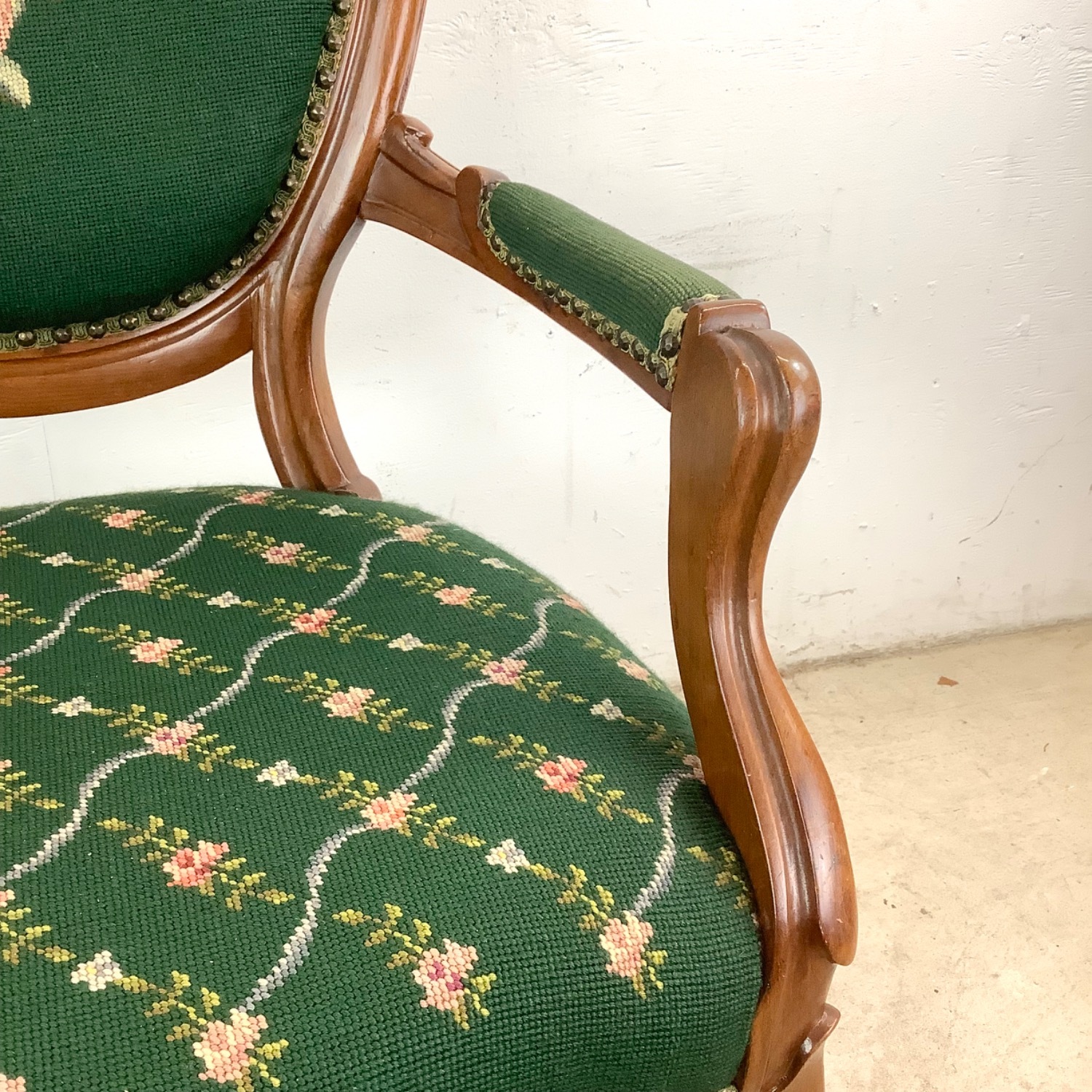 Vintage Needlepoint Armchair With Footstool - image-20
