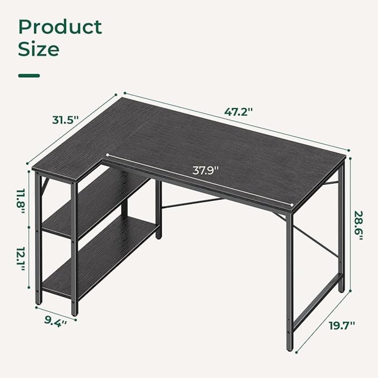 Huuger L Shaped Desk, 47 Inches Computer Desk - image-2