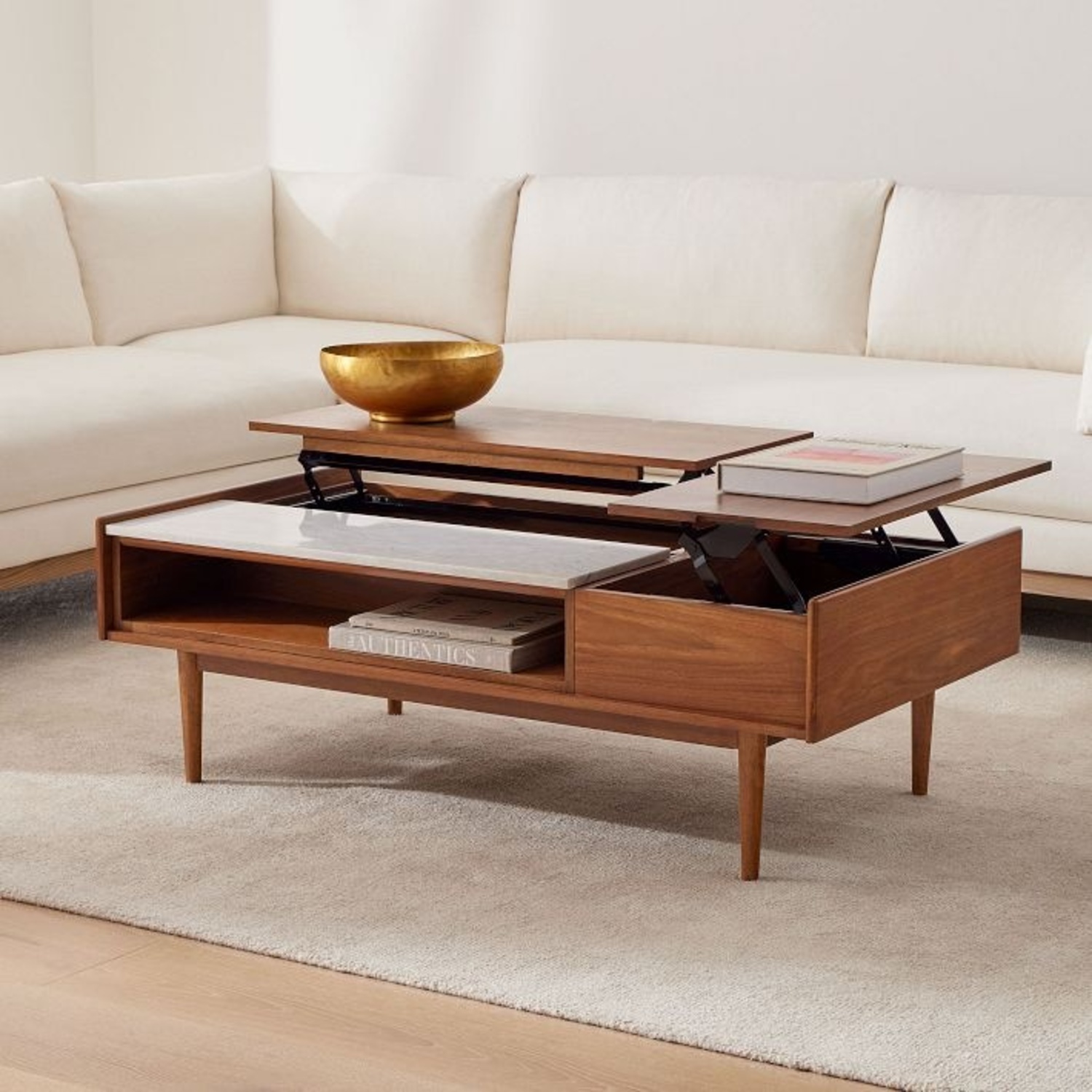 West Elm Mid-Century Marble Pop-Up Coffee Table  - image-5