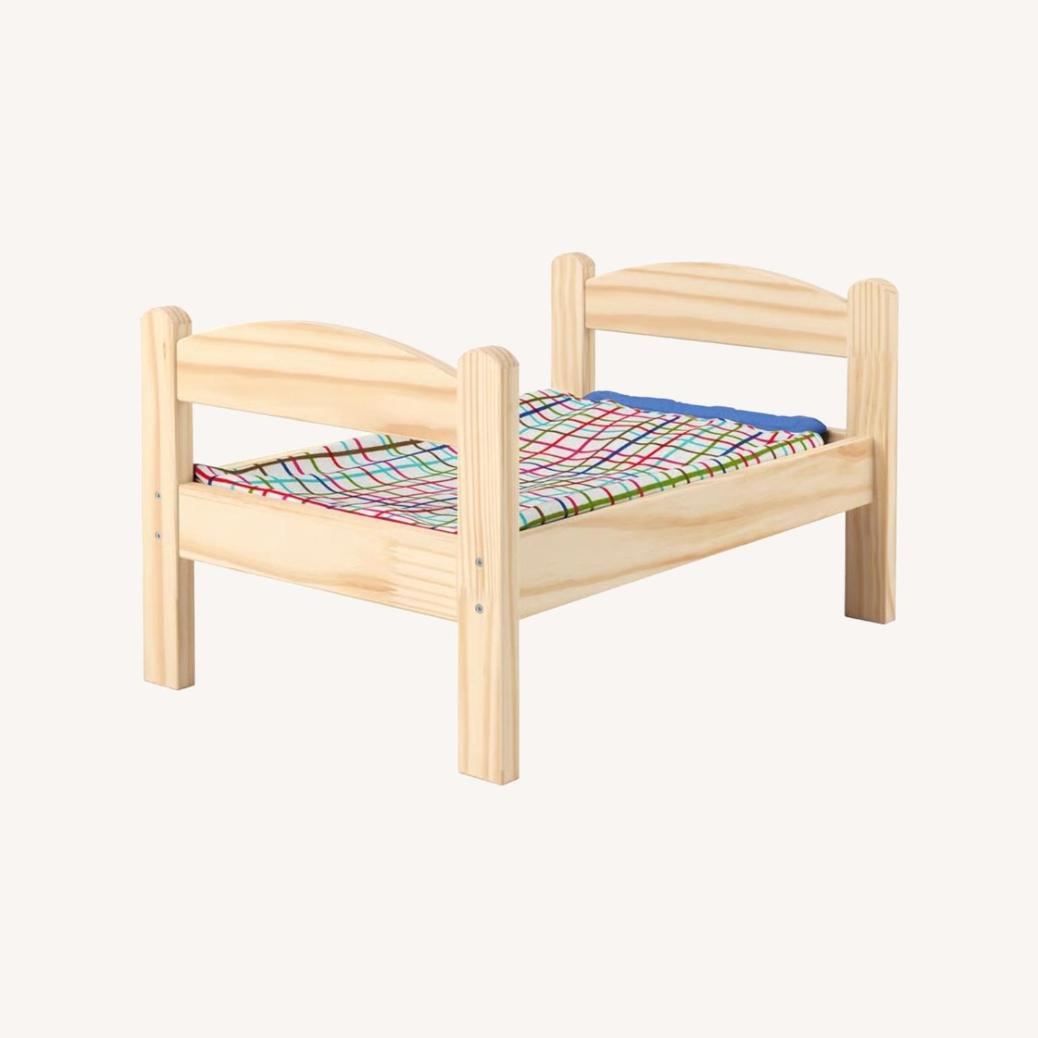 Doll Bed with Bedlinen Set, Pine/Multicolor - image-0