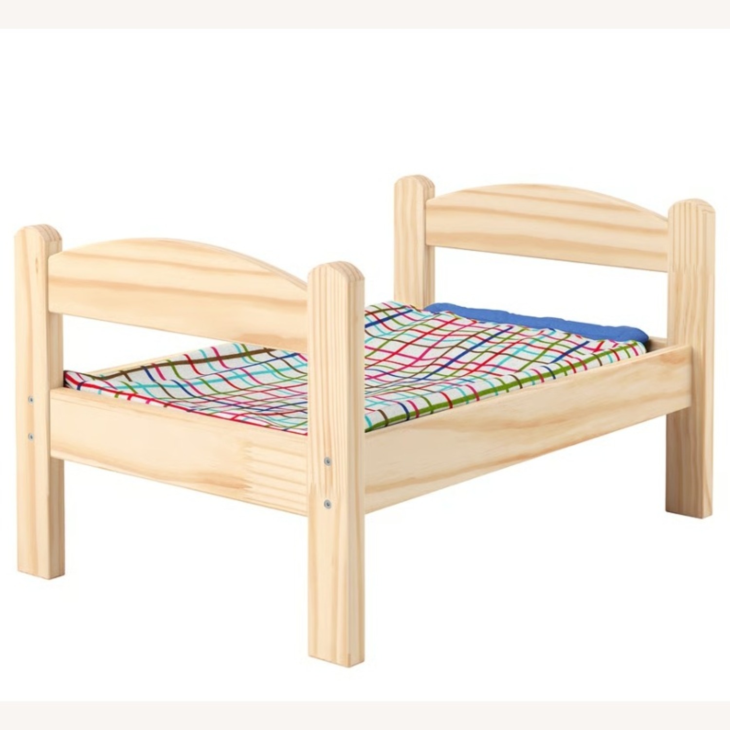Doll Bed with Bedlinen Set, Pine/Multicolor - image-1