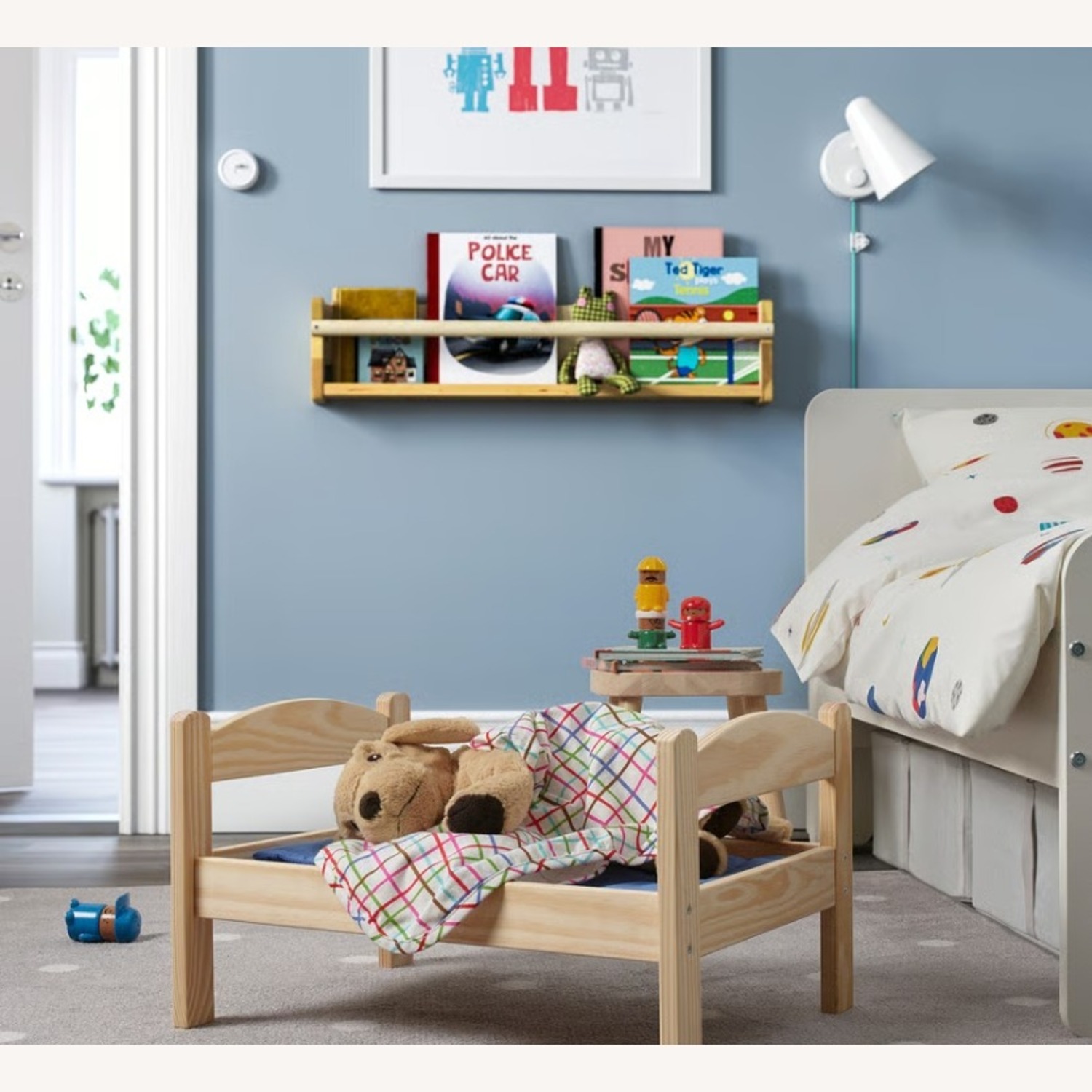 Doll Bed with Bedlinen Set, Pine/Multicolor - image-2