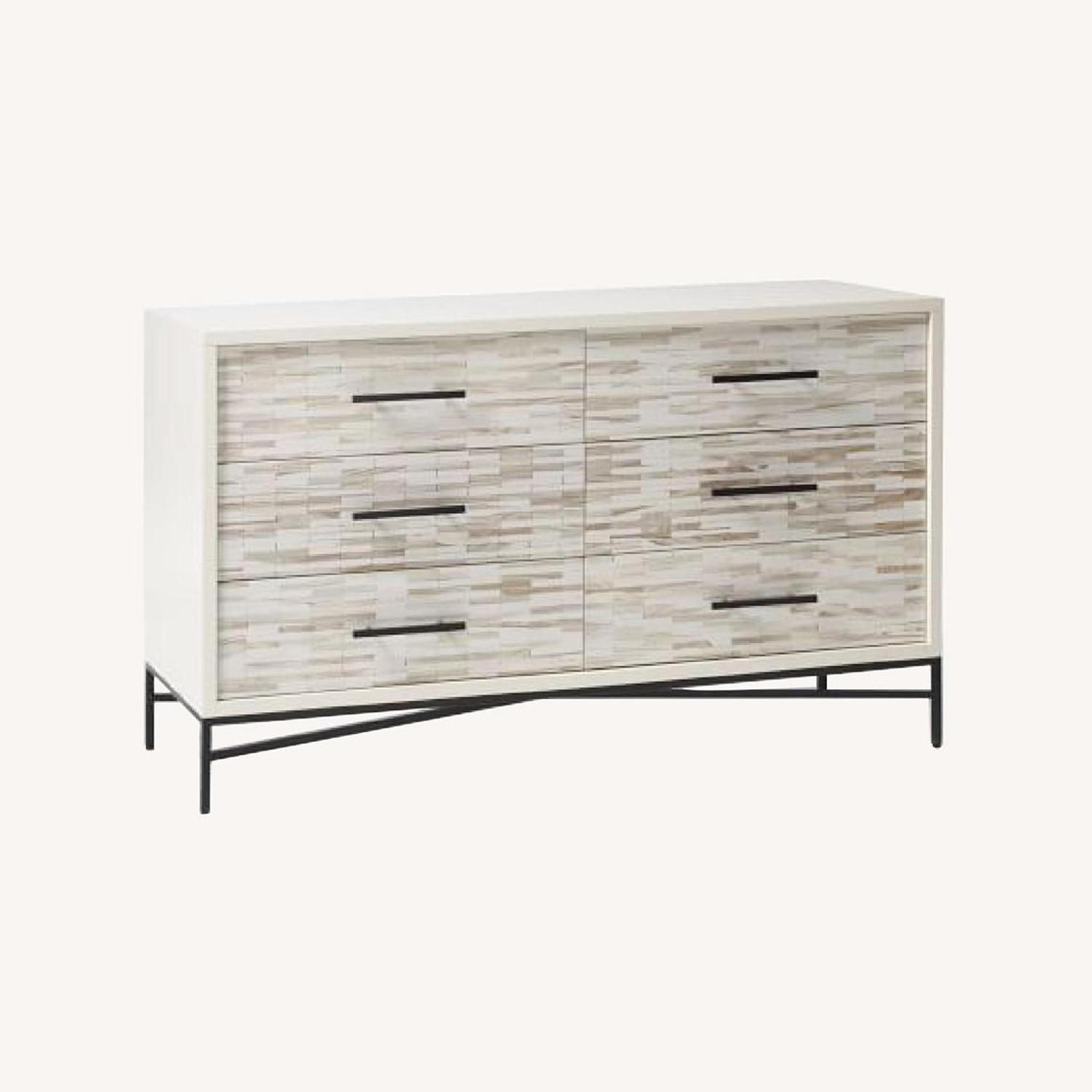 West Elm Wood Tiled 6-Drawer Dresser in Whitewash - image-0
