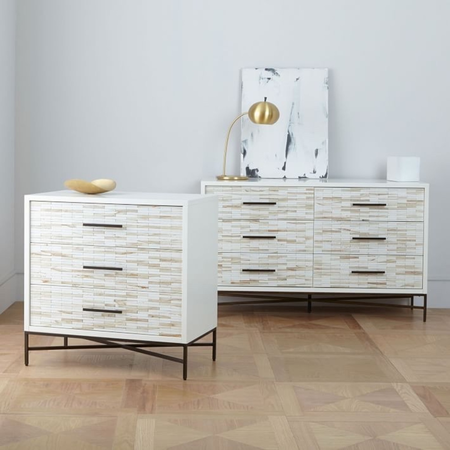 West Elm Wood Tiled 6-Drawer Dresser in Whitewash - image-3
