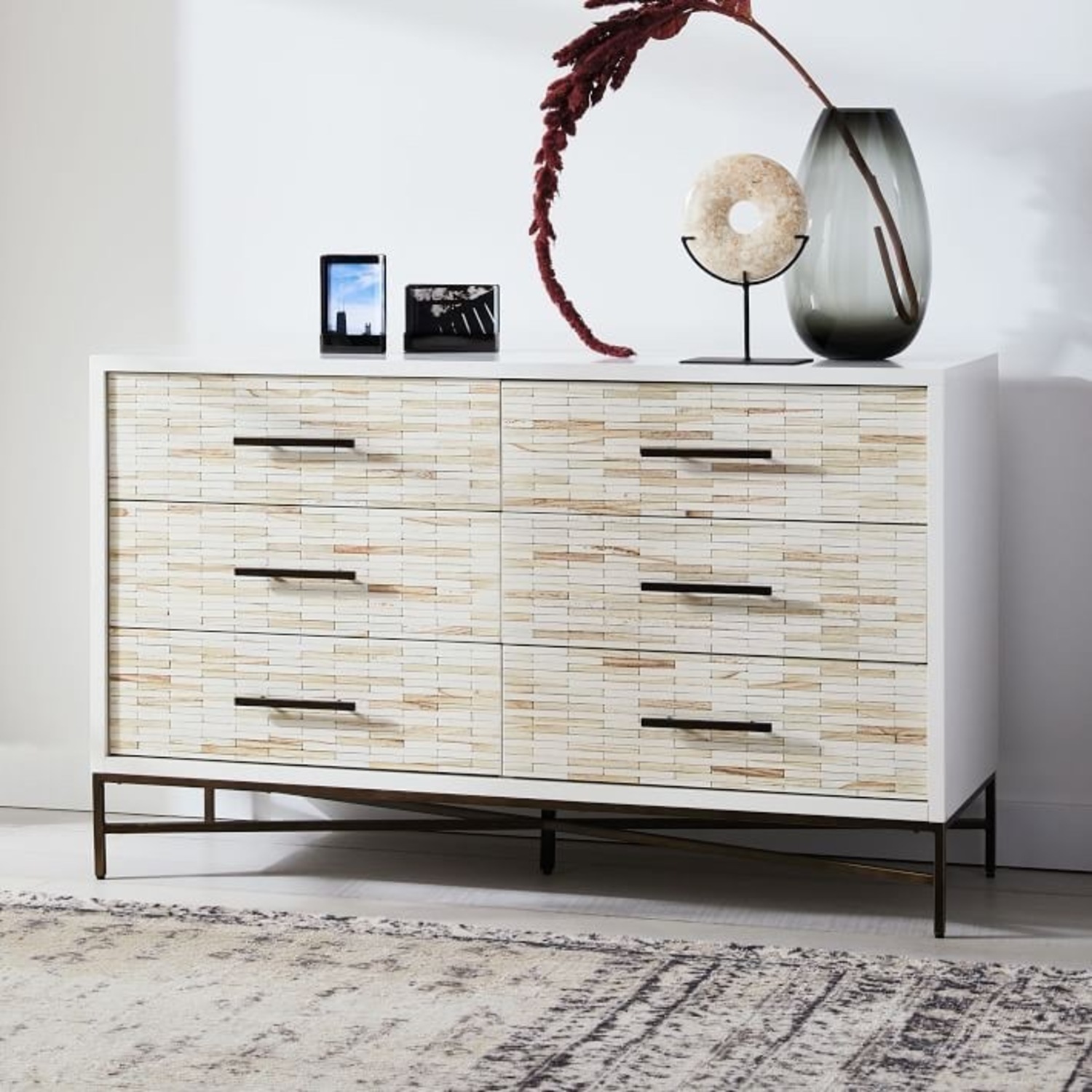 West Elm Wood Tiled 6-Drawer Dresser in Whitewash - image-7
