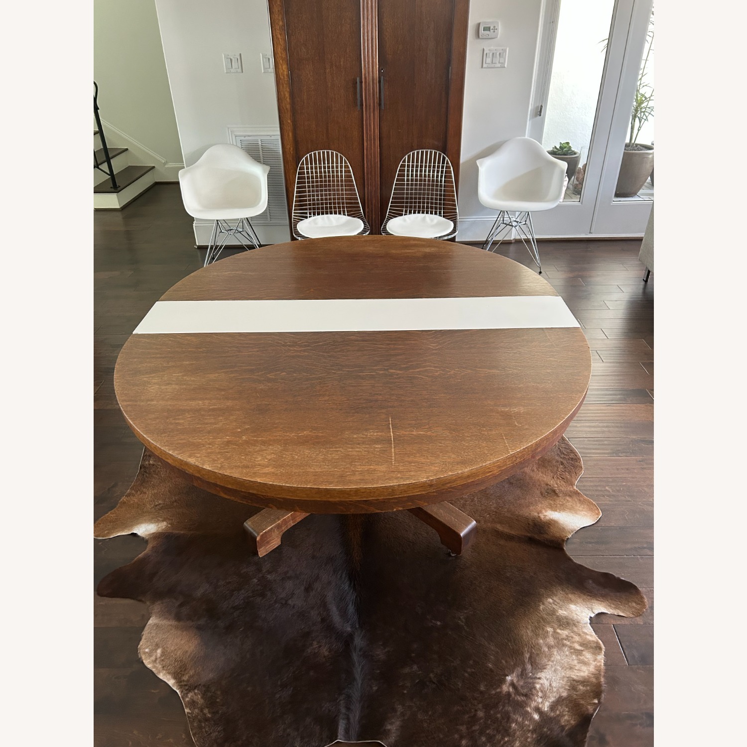 Round Antique Wood Dining Table - image-8