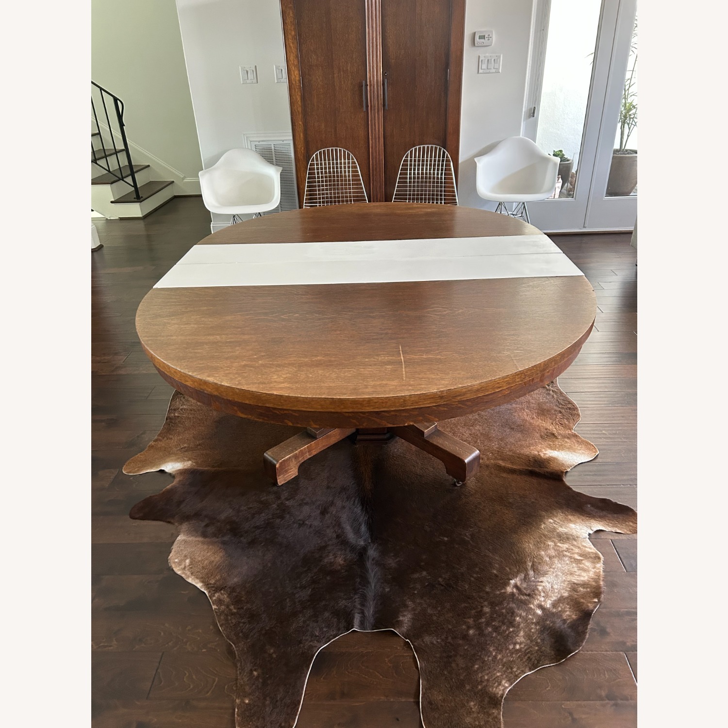 Round Antique Wood Dining Table - image-9