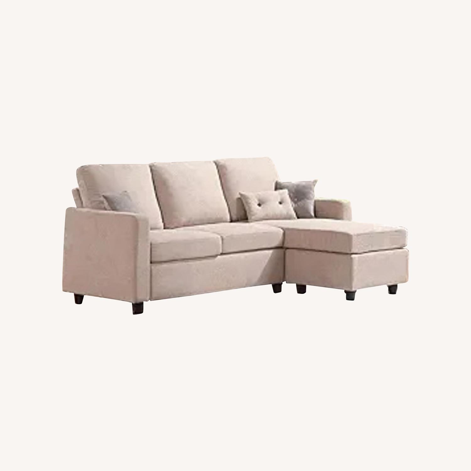 HONBAY L Shaped Couch with Linen Fabric - image-0