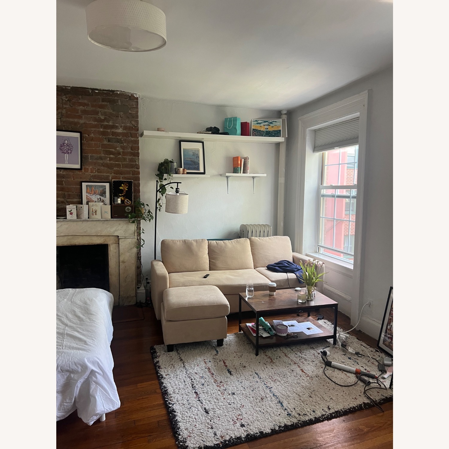 HONBAY L Shaped Couch with Linen Fabric - image-1