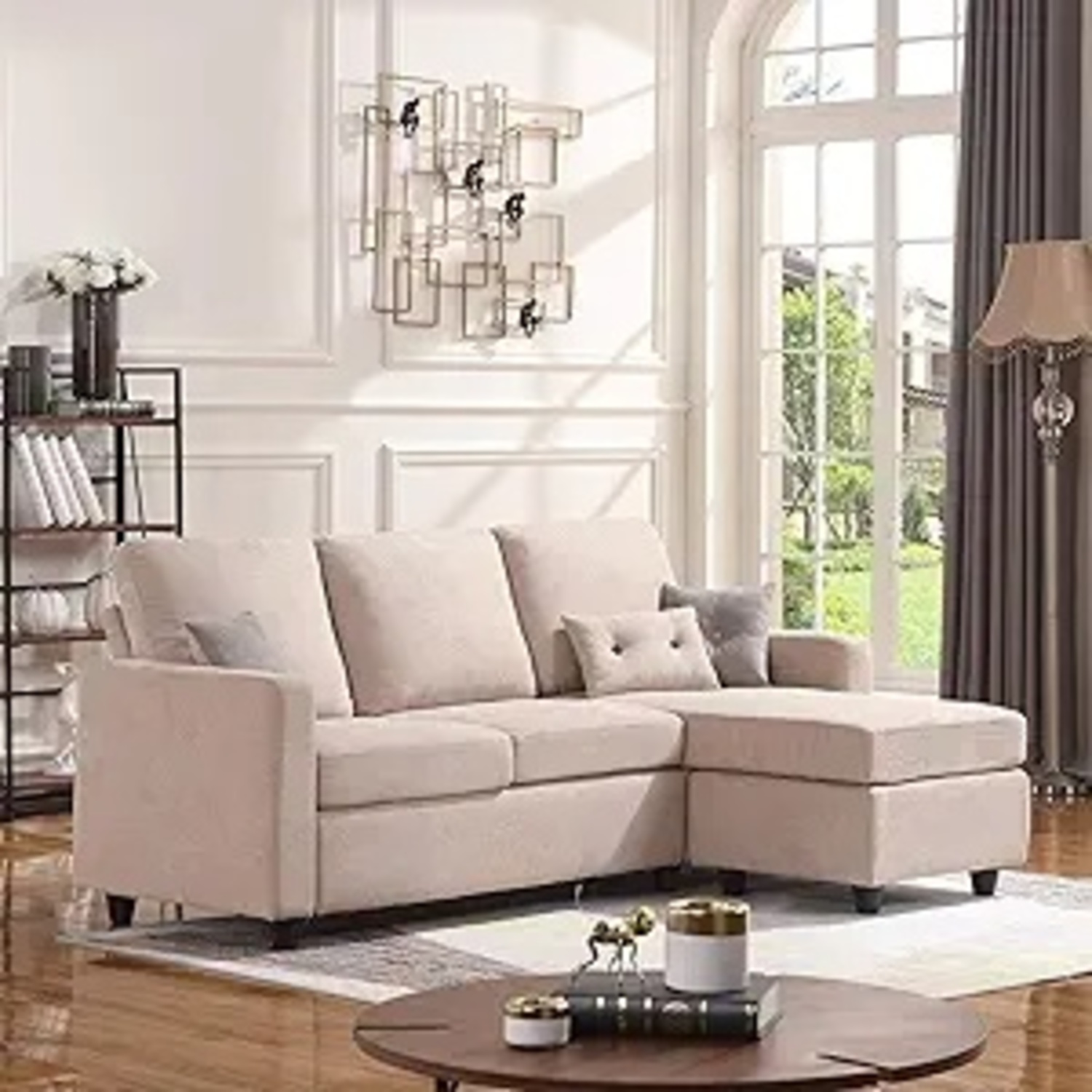 HONBAY L Shaped Couch with Linen Fabric - image-4