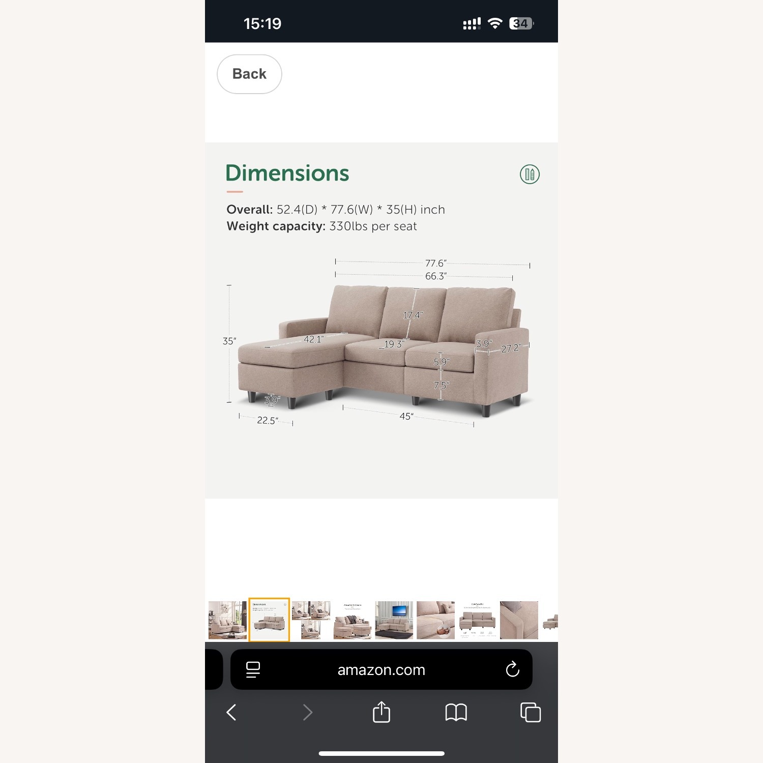 HONBAY L Shaped Couch with Linen Fabric - image-2