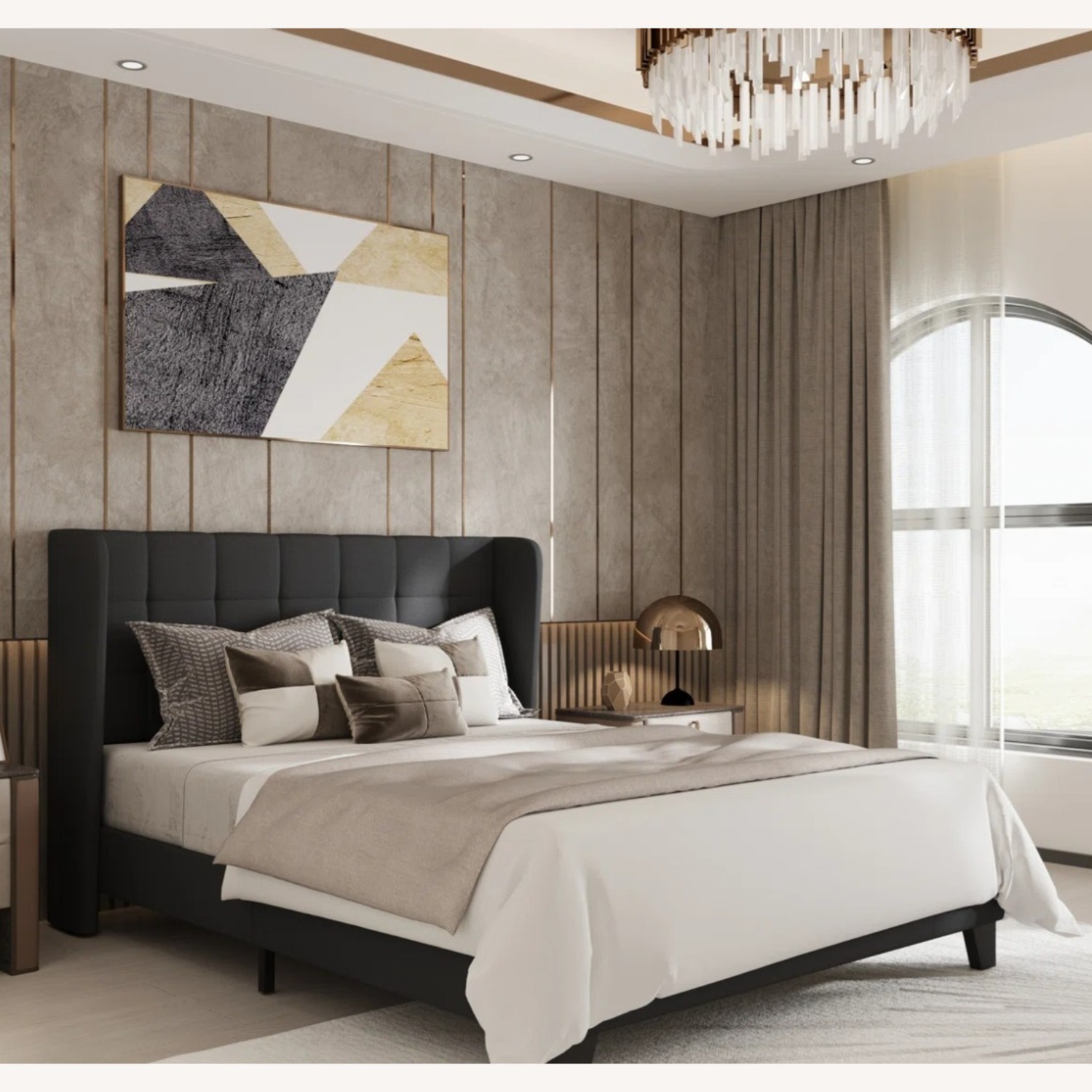 AllModern Modern Grey Upholstered Tufted Bed - image-1