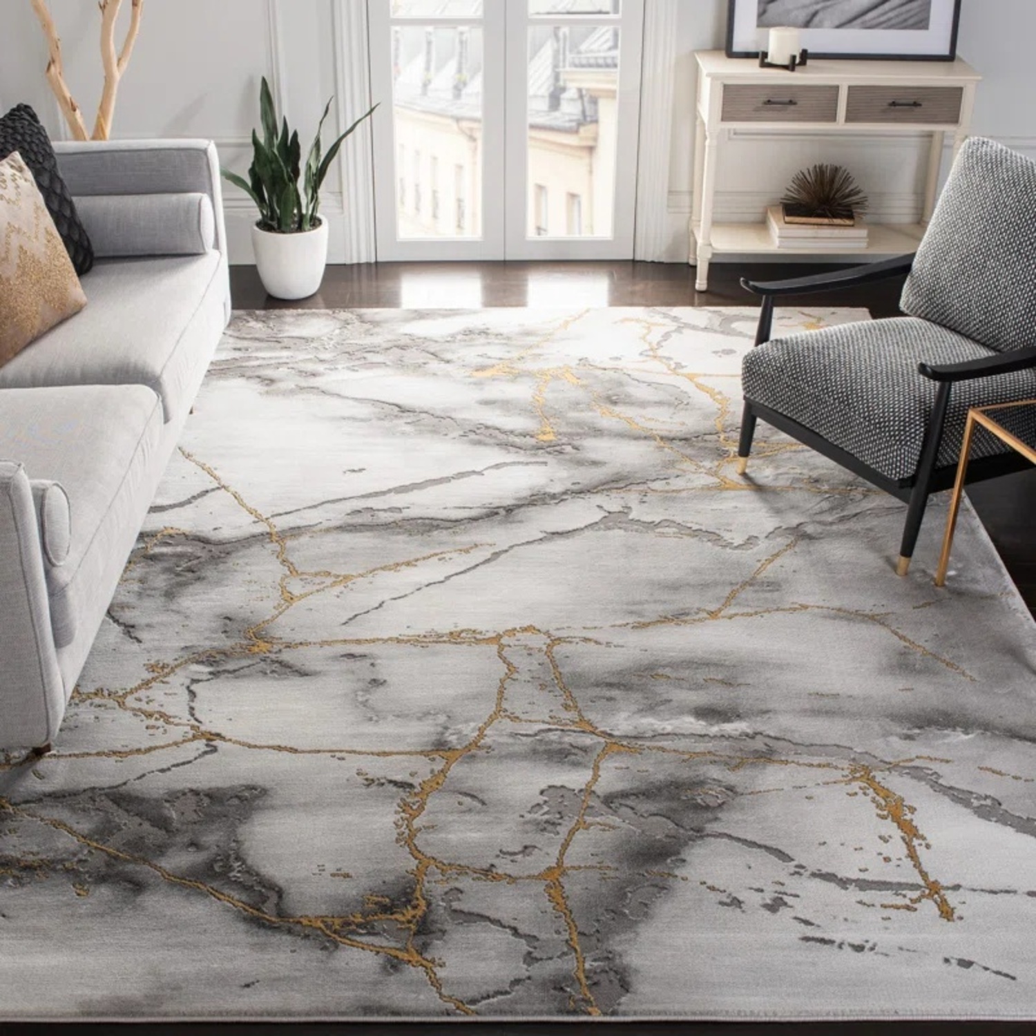 Swindle Abstract Grey/Gold Area Rug - image-4