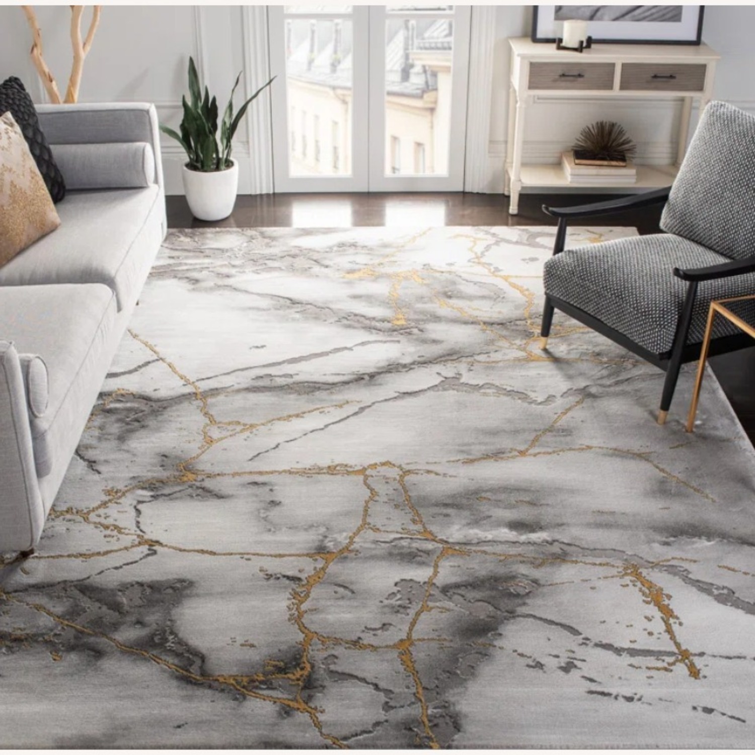 Swindle Abstract Grey/Gold Area Rug - image-2