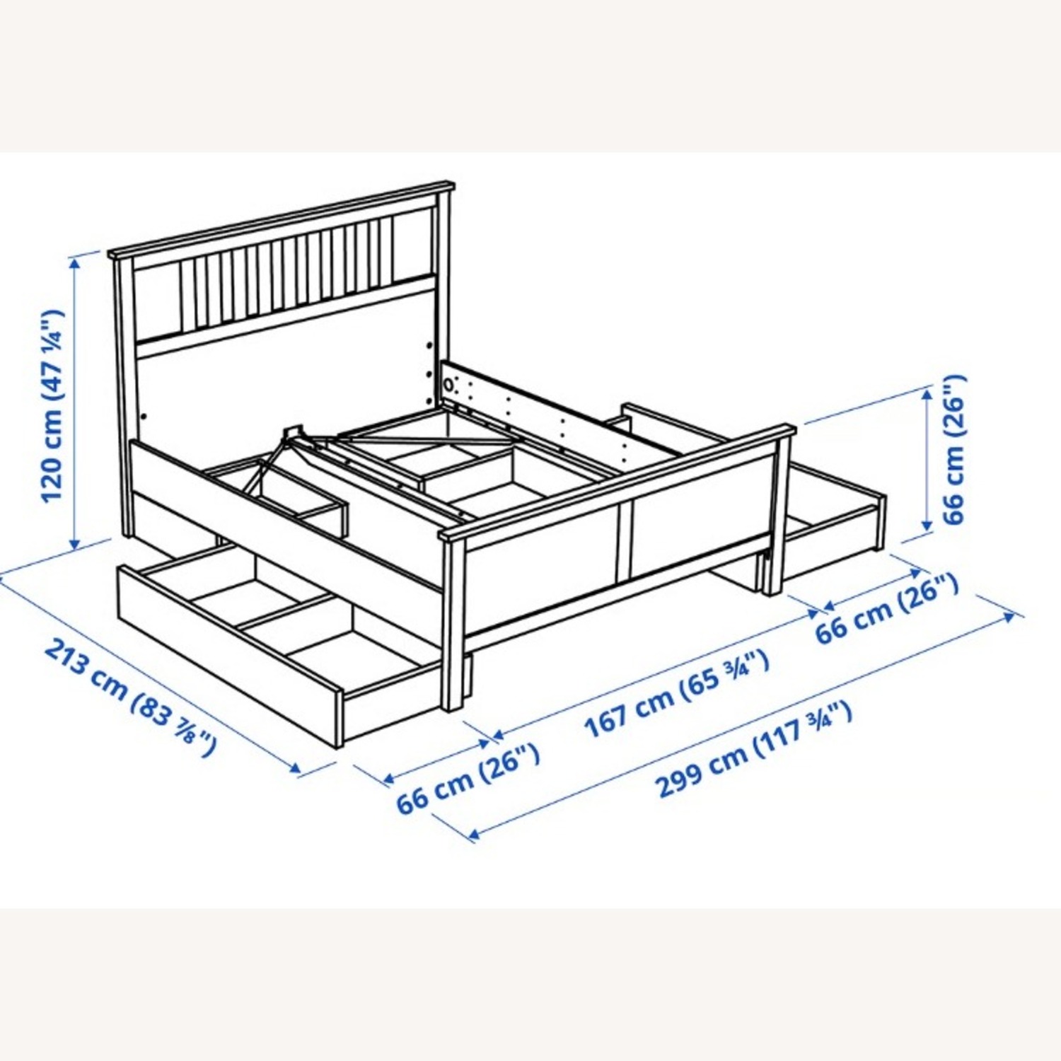 IKEA HEMNES Queen Bed With 3 Storage Drawers - image-3
