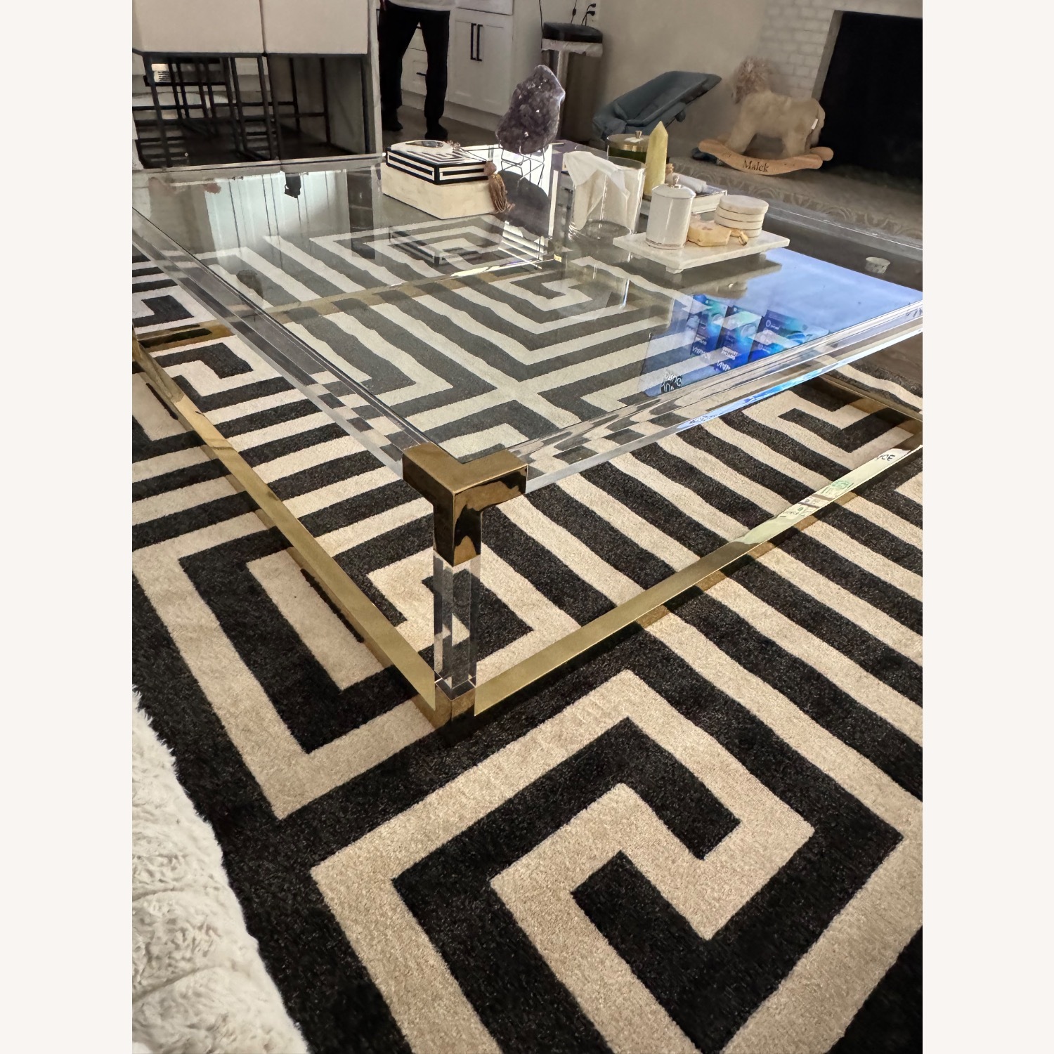 Michael Amini Glass and Gold Large Square Coffee Table  - image-2