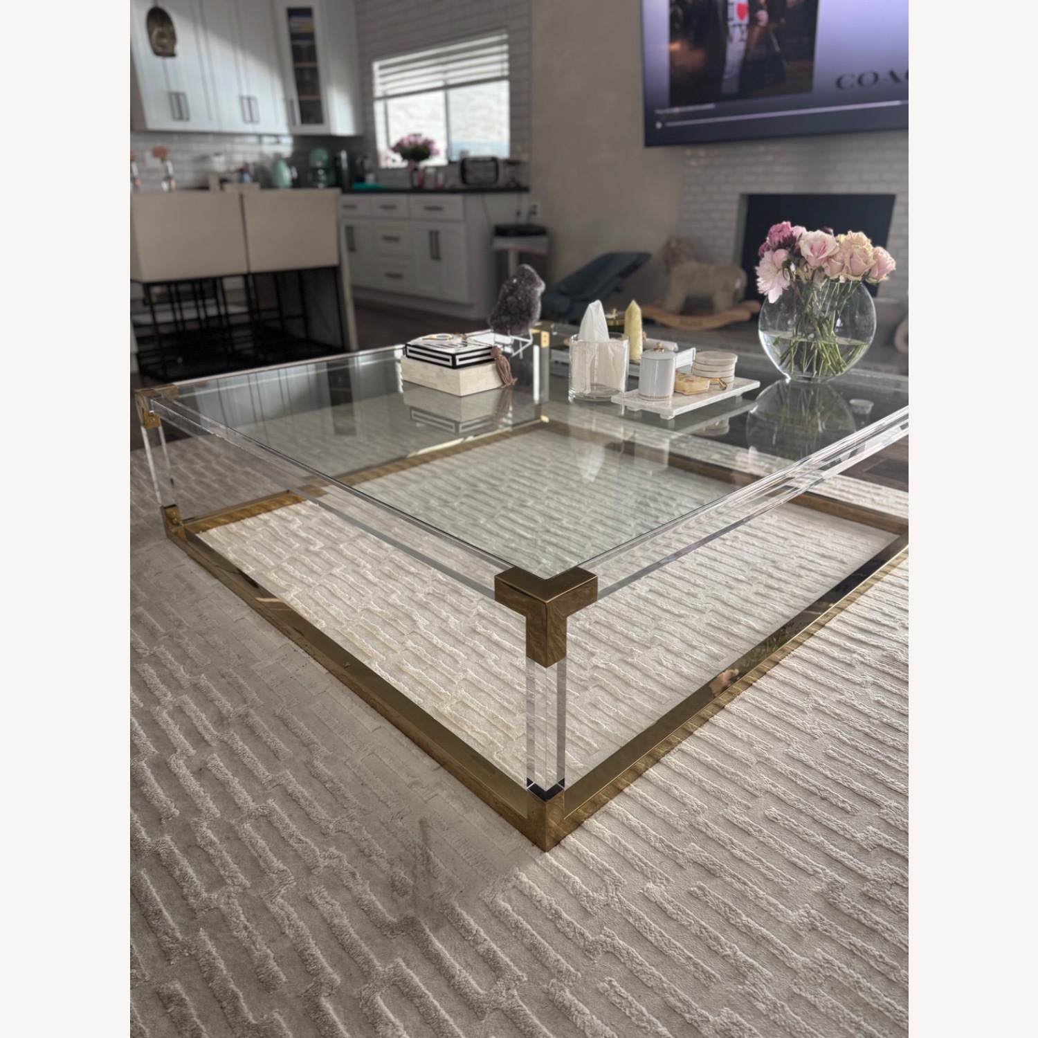 Michael Amini Glass and Gold Large Square Coffee Table  - image-4