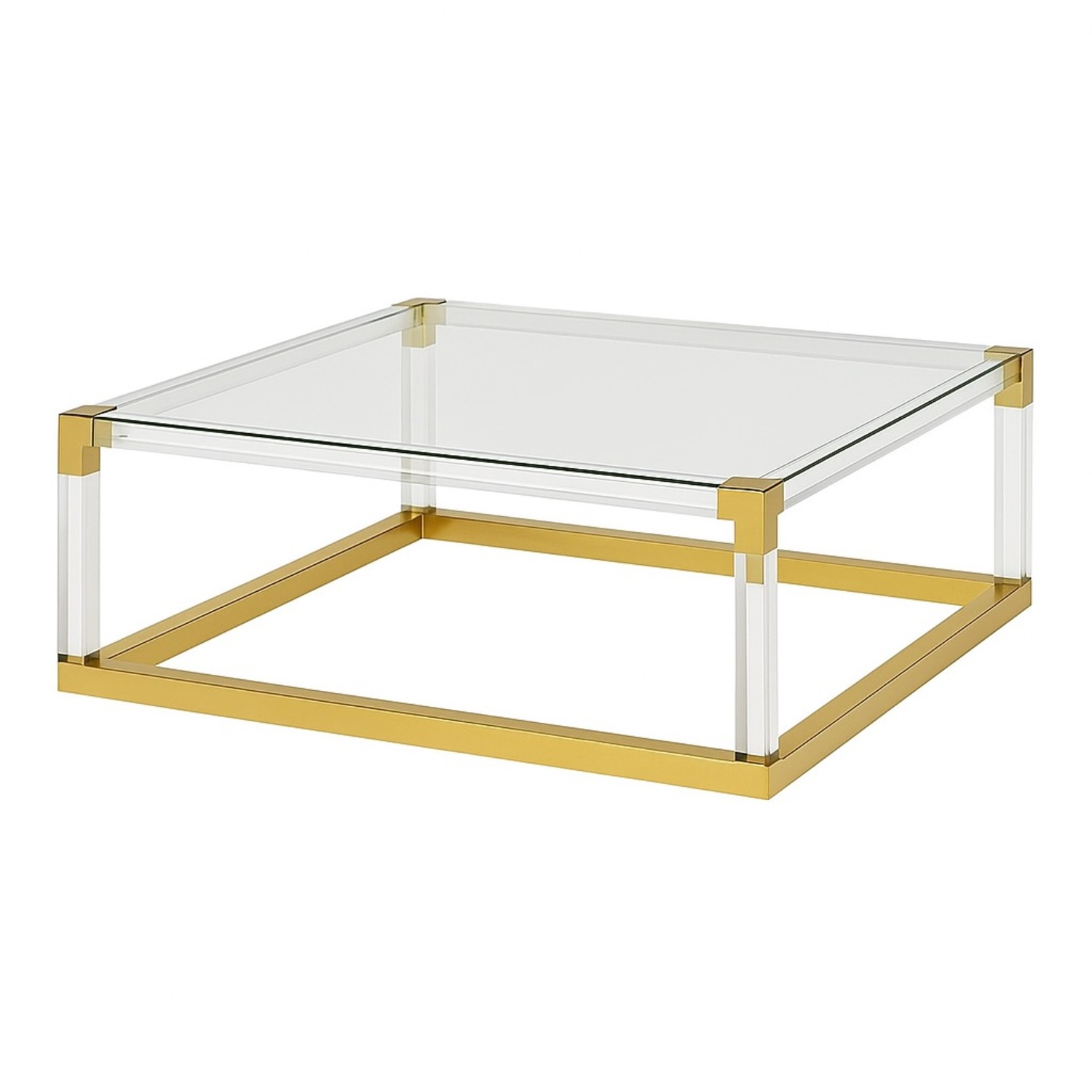 Michael Amini Glass and Gold Large Square Coffee Table  - image-1