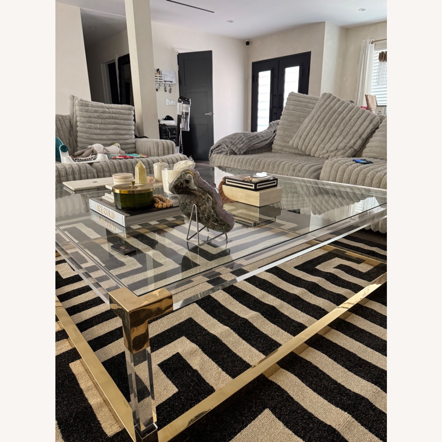 Michael Amini Glass and Gold Large Square Coffee Table  - image-0