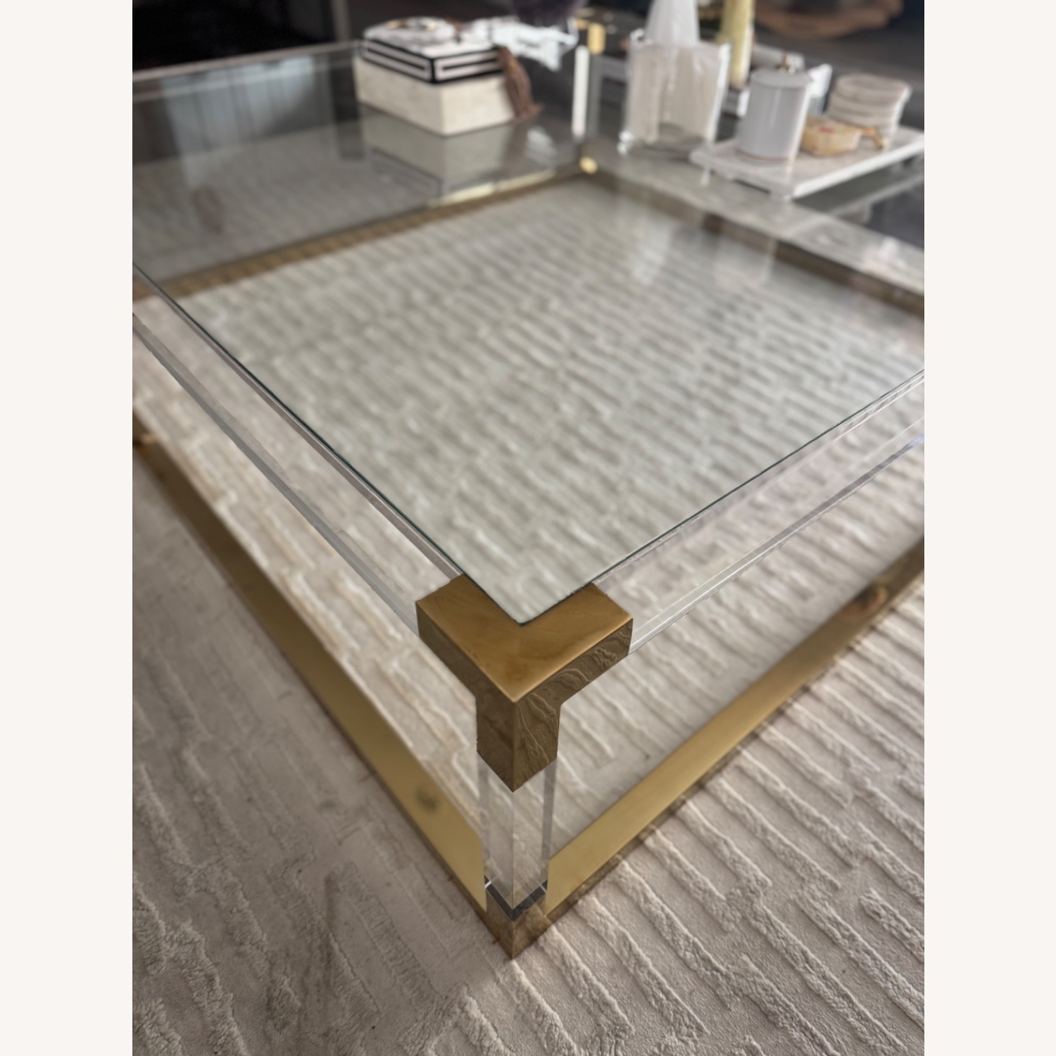 Michael Amini Glass and Gold Large Square Coffee Table  - image-3