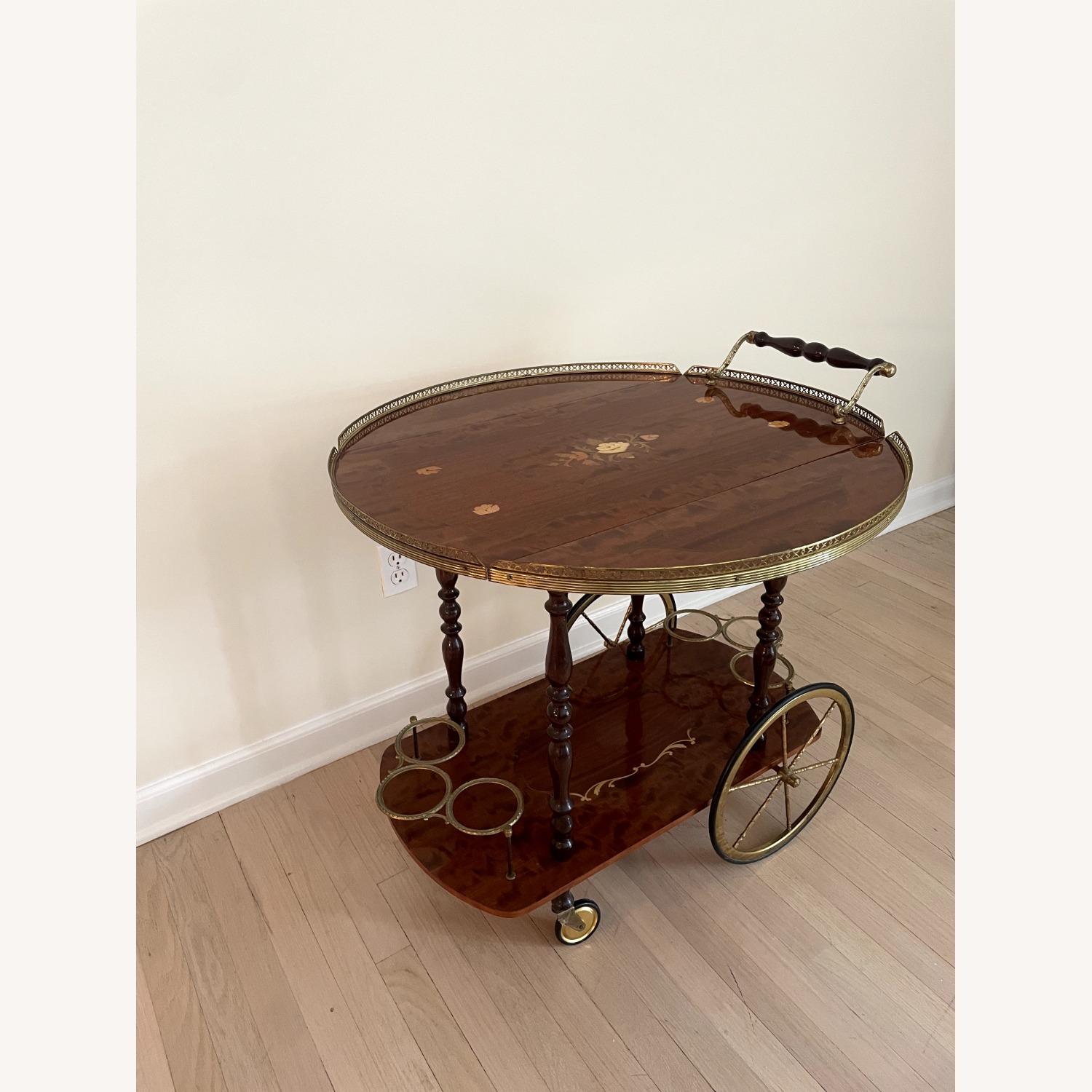 Antique Rolling Extendable Bar Cart - image-11
