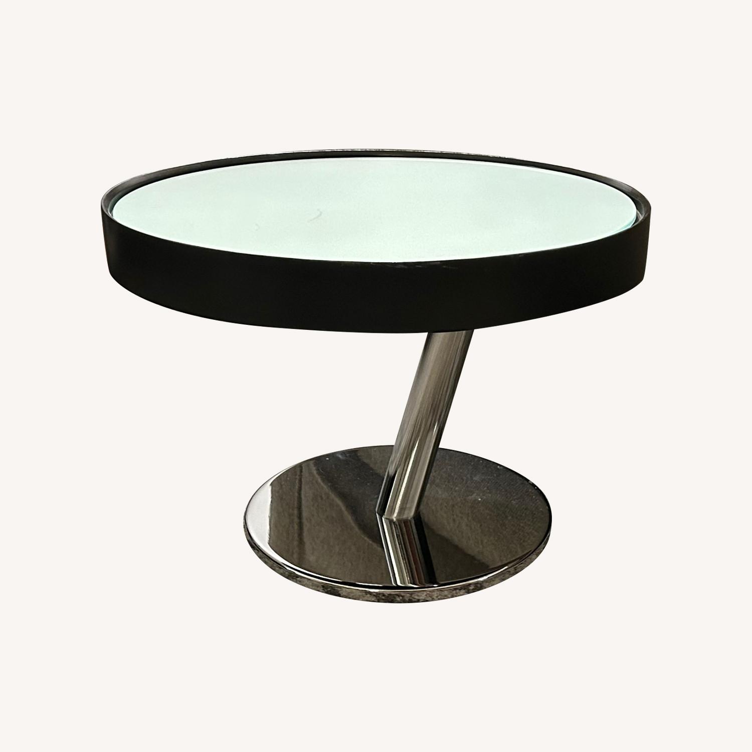 Low Round Chrome and Frosted GHlass Side Table - image-0