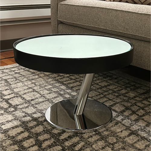 Used Low Round Chrome and Frosted GHlass Side Table for sale on AptDeco