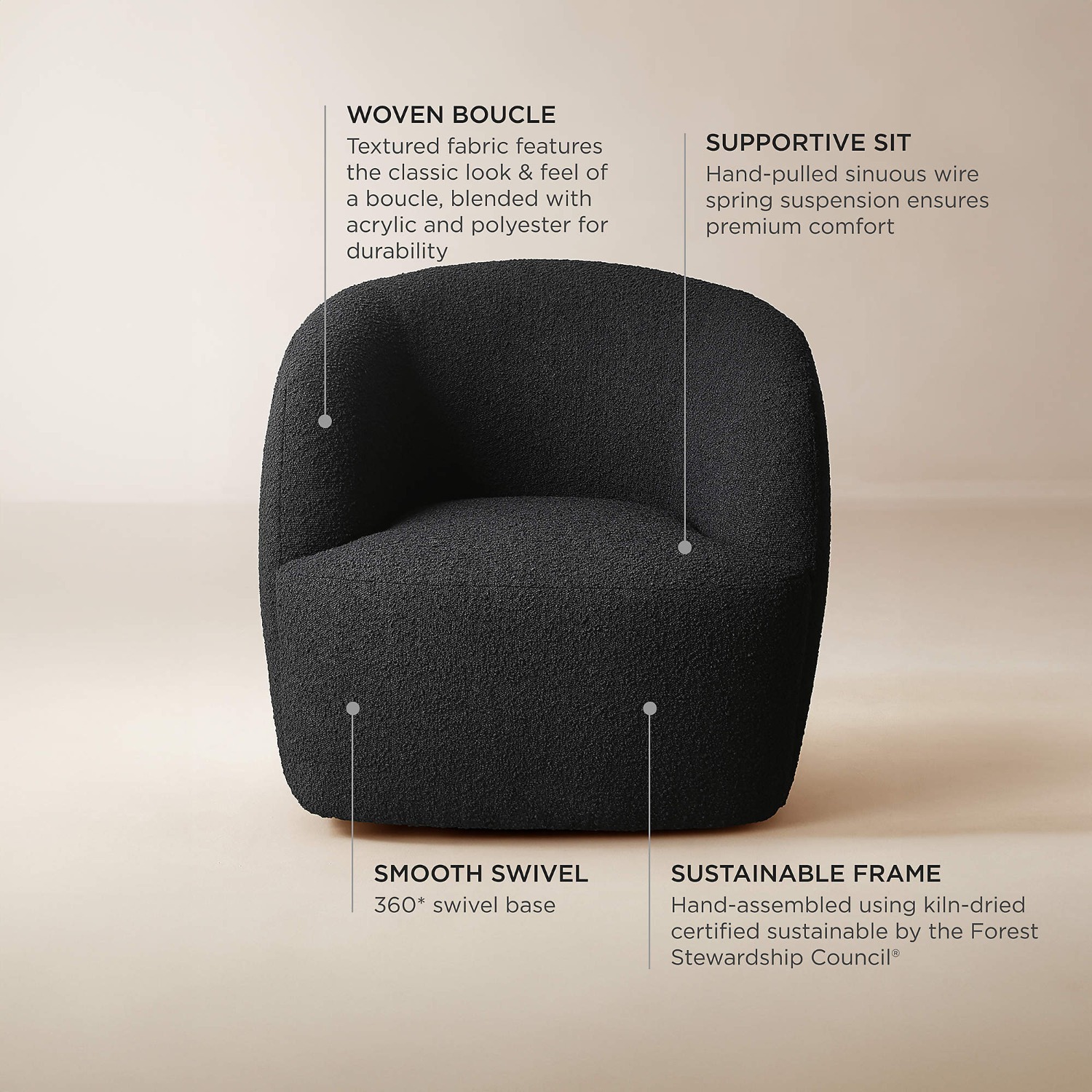 Goop Black Boucle Swivel Chair - image-2