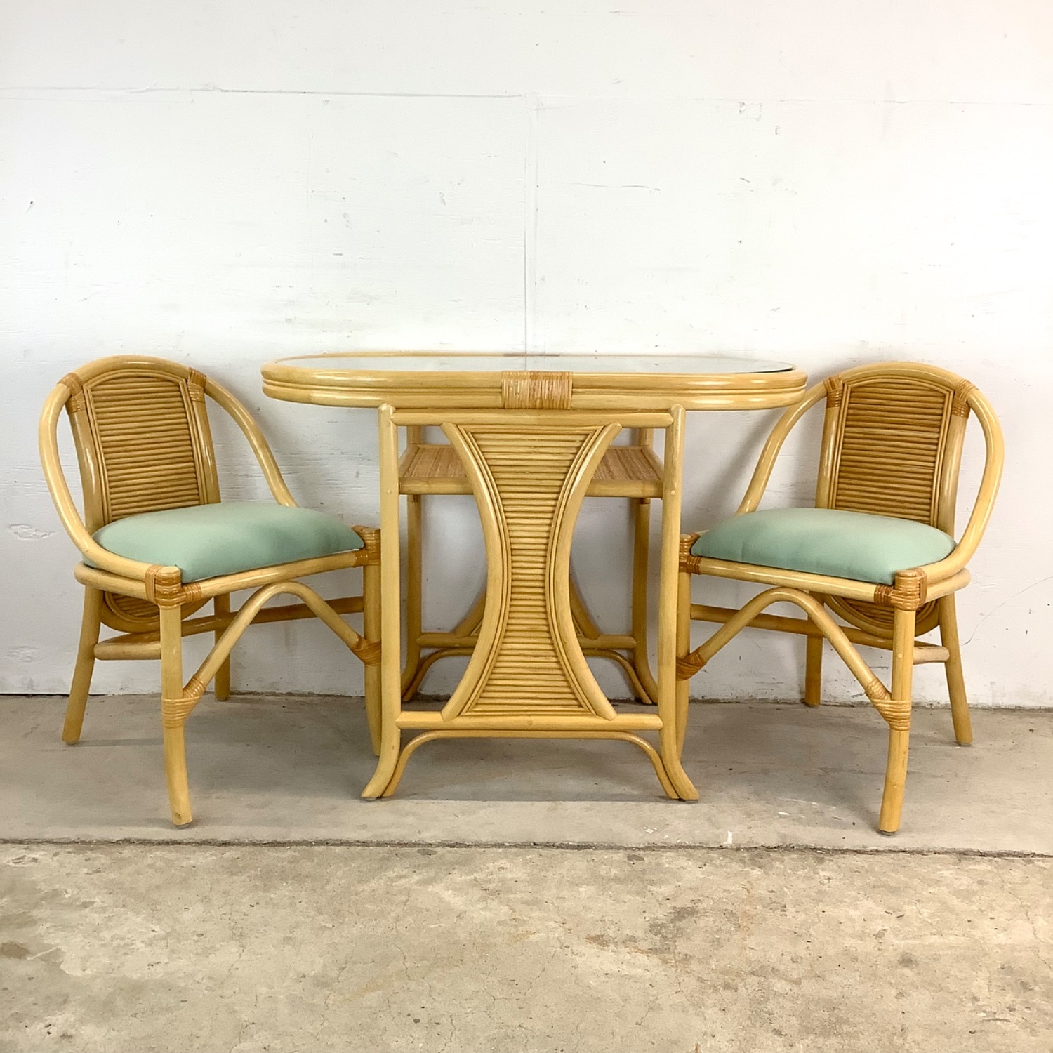 Vintage Rattan Nesting Cafe Set- Table & Chairs - image-1