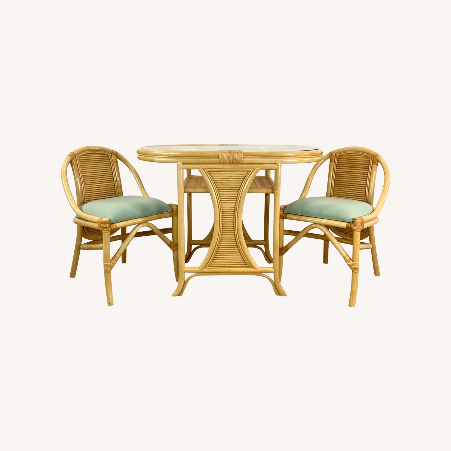 Vintage Rattan Nesting Cafe Set- Table & Chairs - image-0