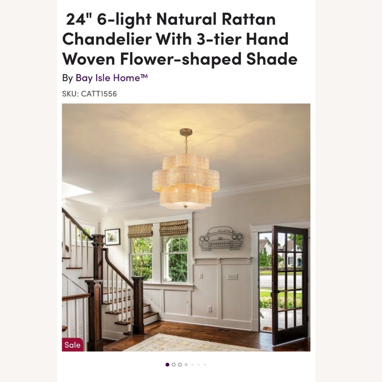 24" 6-light Natural Rattan Chandelier - image-1