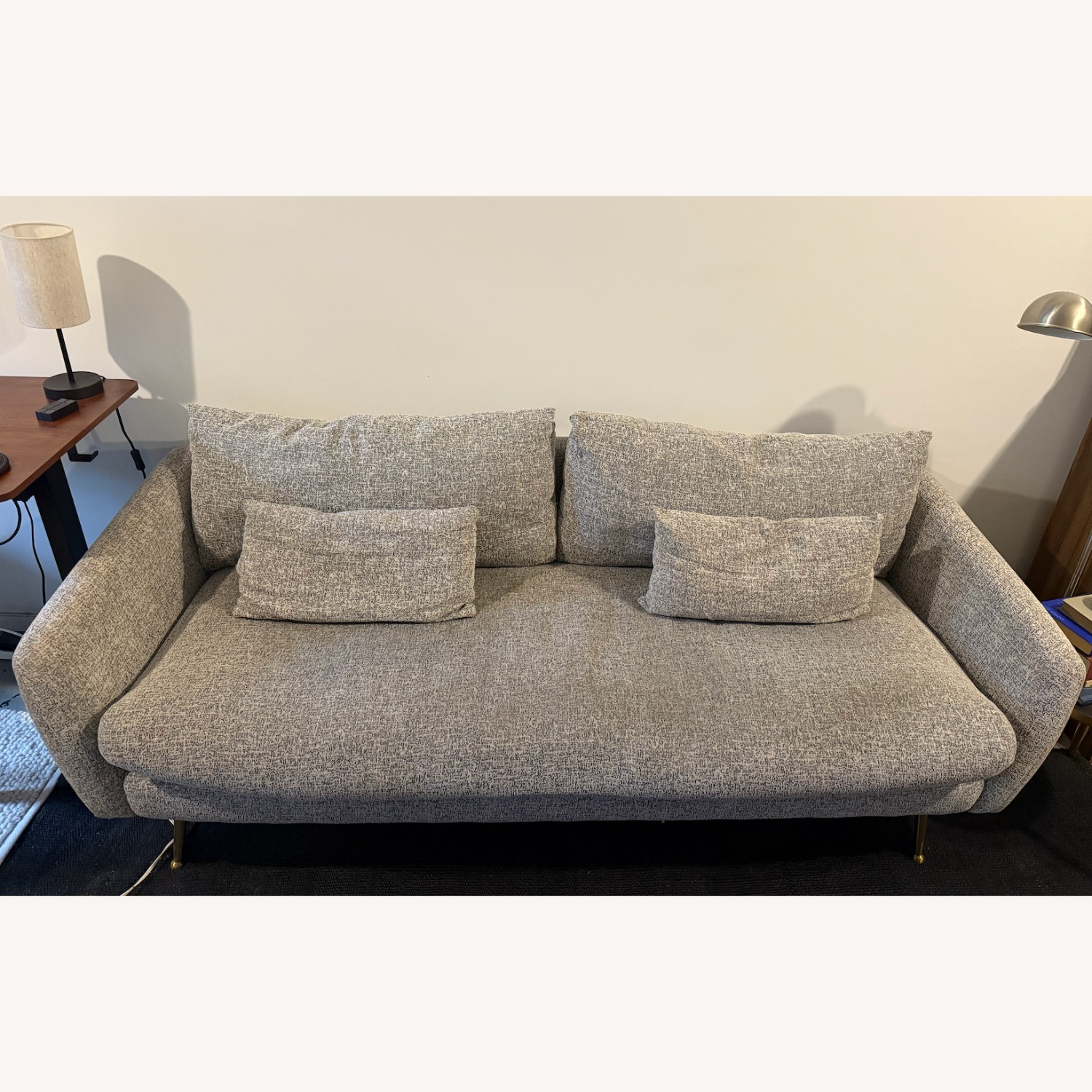 Albany Park Modern Fabric Sofa, Grey, Gold - image-3