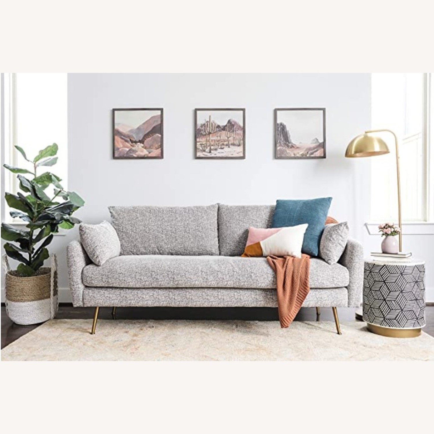 Albany Park Modern Fabric Sofa, Grey, Gold - image-1
