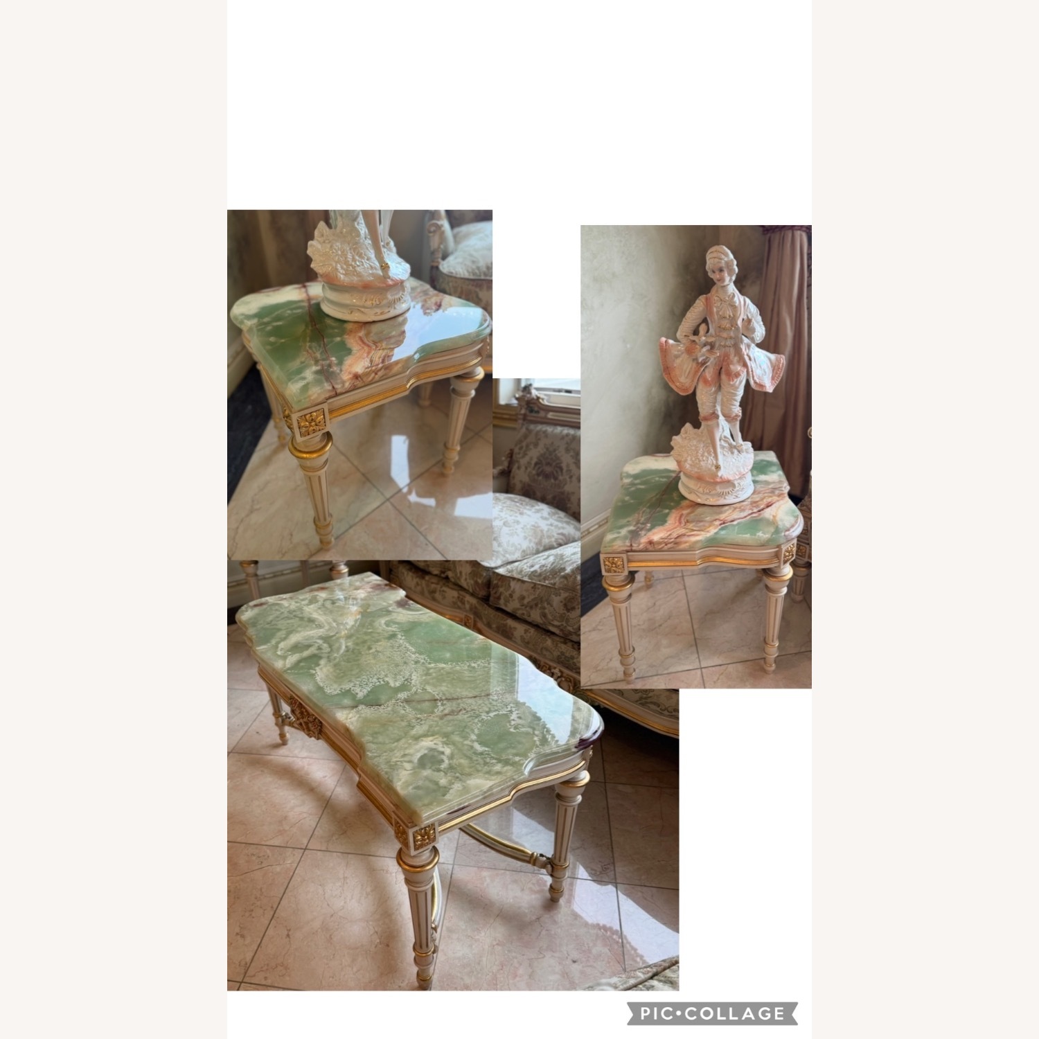 Vintage 3p Italian Louis XV Coffee End Table Set - image-1