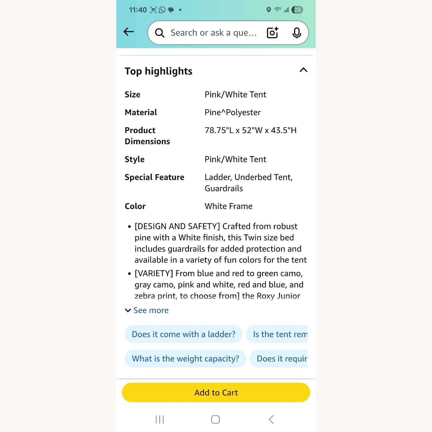Amazon Twin Loft Bed - image-1