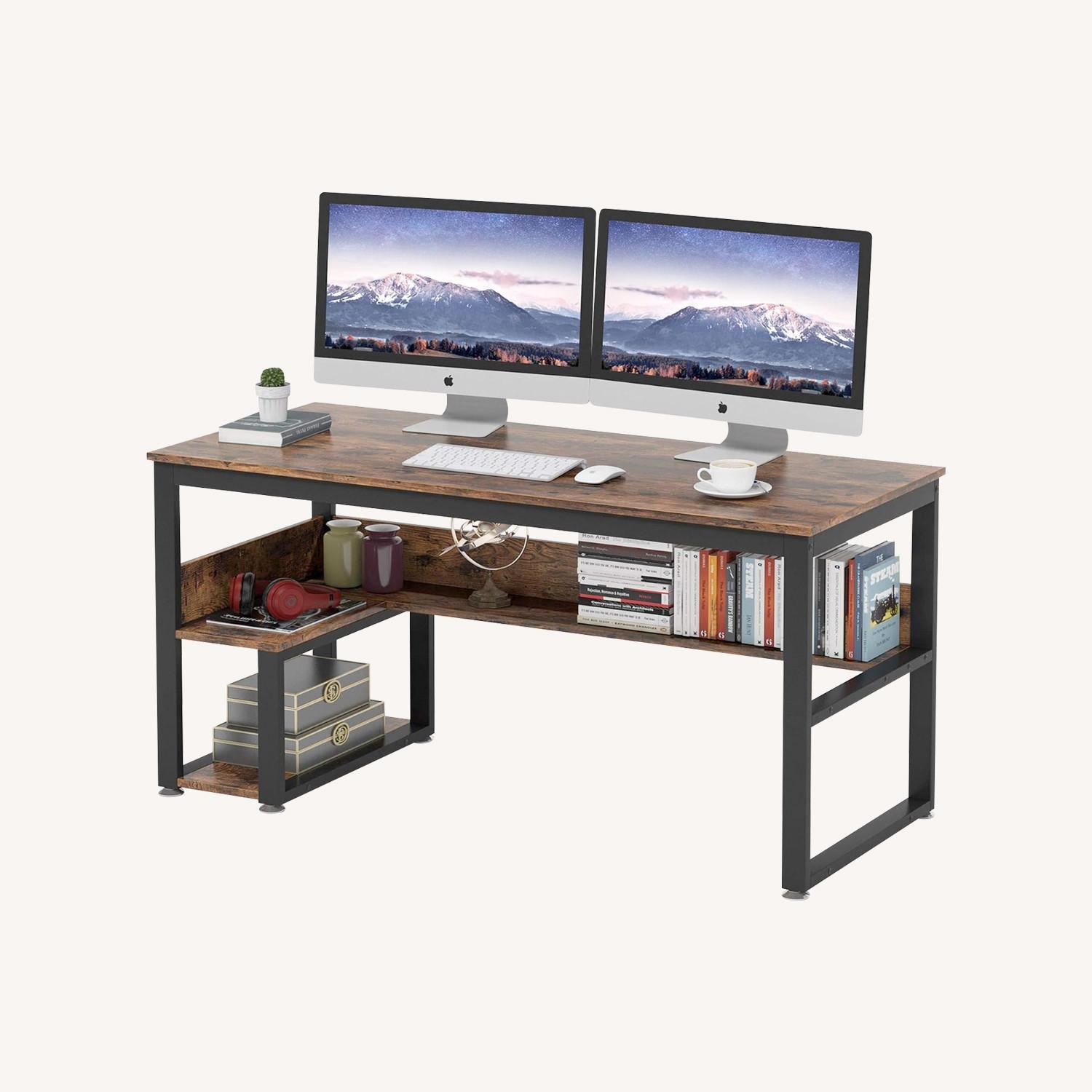 Wooden Computer Desk with Shelves - image-0