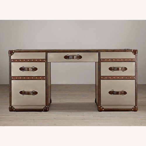Used RH Stainless Steamer Trunk Desk for sale on AptDeco