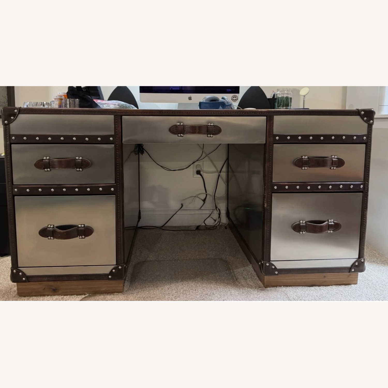 RH Stainless Steamer Trunk Desk - image-2