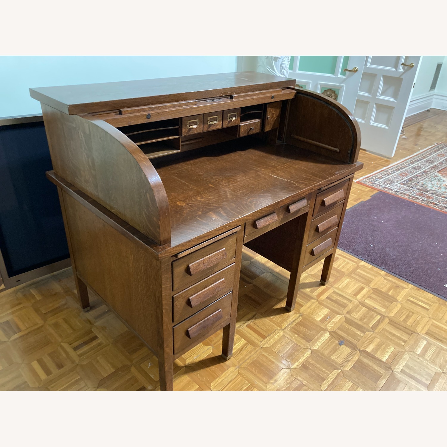 Vintage Solid Oak Roll-Top Desk - image-5