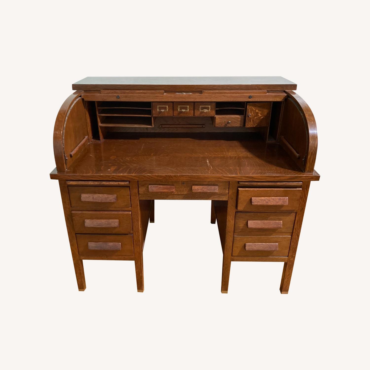 Vintage Solid Oak Roll-Top Desk - image-0