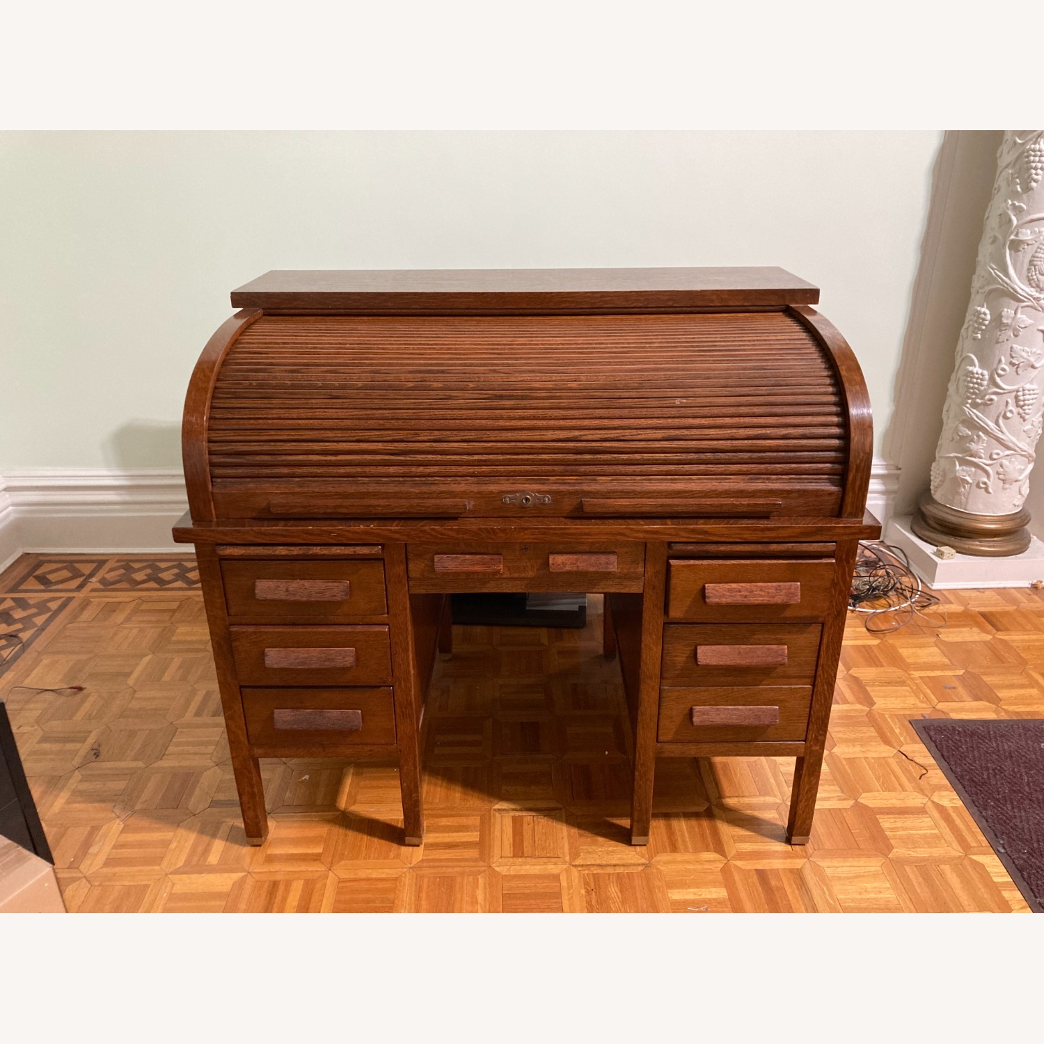Vintage Solid Oak Roll-Top Desk - image-6