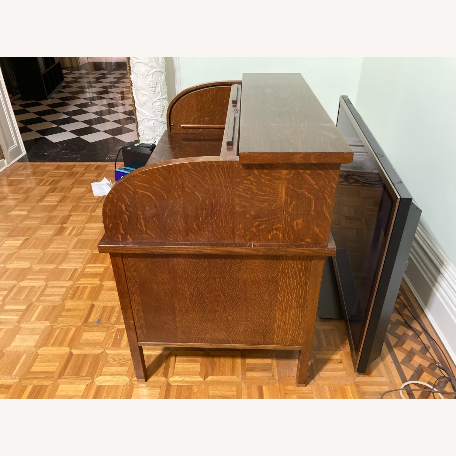 Vintage Solid Oak Roll-Top Desk - image-3