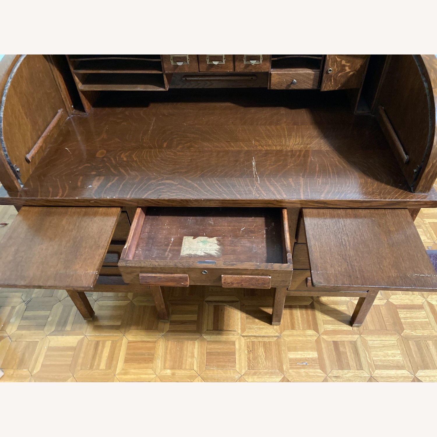 Vintage Solid Oak Roll-Top Desk - image-4