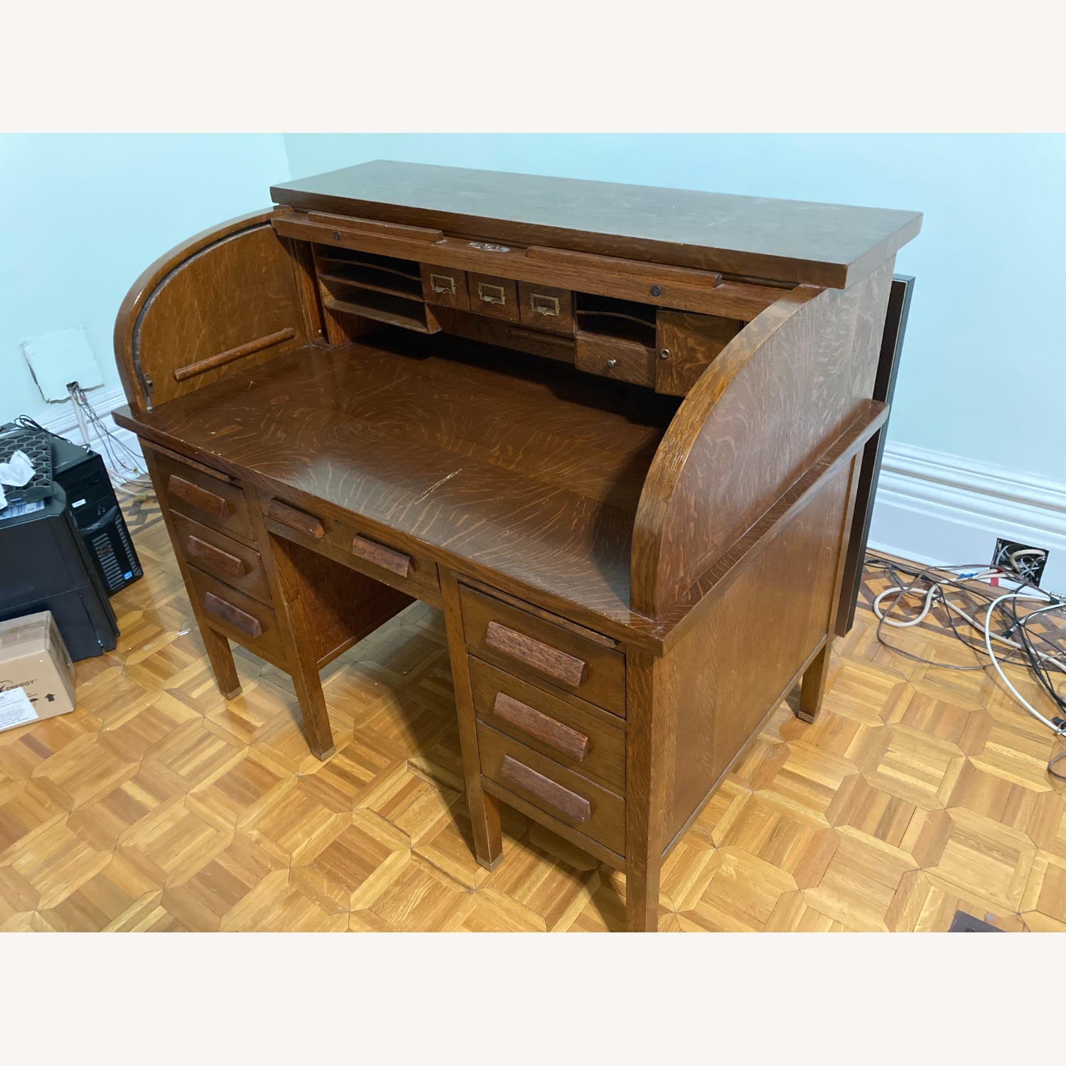 Vintage Solid Oak Roll-Top Desk - image-2
